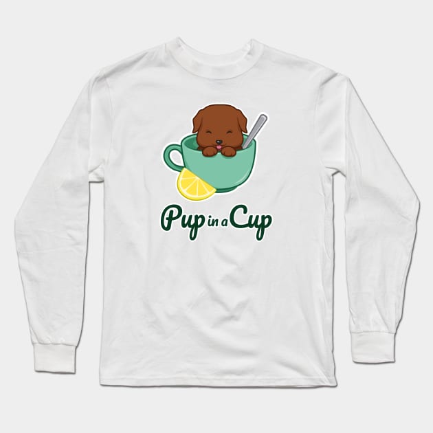 Pup in a Cup - Brown Labrador Retriever Puppy Long Sleeve T-Shirt by PawPrintShopByMia